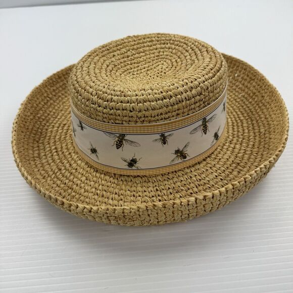 Mary Lake Thompson Straw Sun Hat Bee Ribbon Band Wide Brim Garden Cottage main image 5